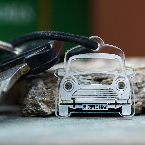 as-Herzwerk | Schlüsselanhänger "Classic Mini" [Individualisierbar] | Acryl | Mini Rover | Mini Cooper | Austin Cooper | Innocenti Mini
