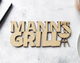 as-Herzwerk | 3D Schriftzug | MANN mit GRILL | Holz | Grill | Grillmeister | BBQ | Tischdeko Geschenk für Freunde und Familie | Mann