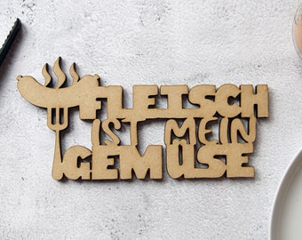 as-Herzwerk | 3D Schriftzug | FLEISCH ist mein GEMÜSE | Holz | Grill | Grillmeister | BBQ | Tischdeko Geschenk für Freunde, Familie | Mann