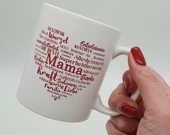 Tasse mit Gravur | Mama | weiß / rot | Geschenk zum Muttertag