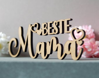 as-Herzwerk | 3D Schriftzug | BESTE MAMA | Holz |Tischdeko | Deko | Geschenk für Mama, Mutter, Freunde und Familie 20cm breit