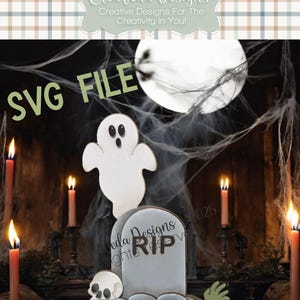 Tombstone and Ghost Shelf Sitter SVG File | Halloween SVG File | Shelf Sitter SVG | Halloween shelf sitter | Ghost shelf sitter svg file