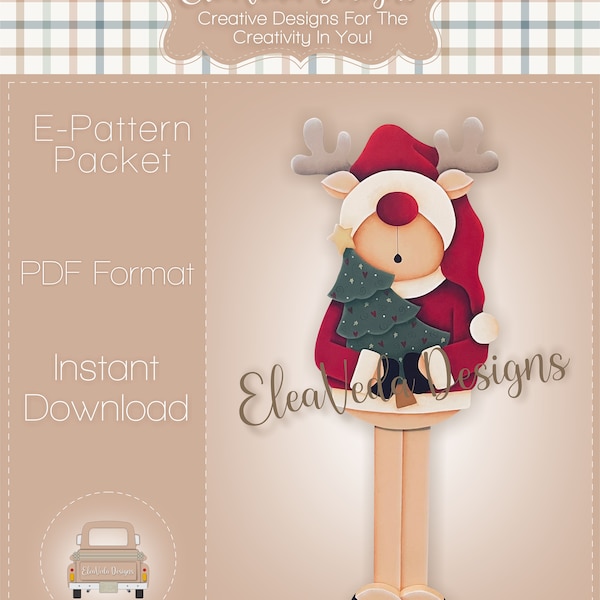 Christmas Reindeer Holiday House Warmer - Porch Greeter Decorative Painting E-Pattern -- Digital Download Pattern Only