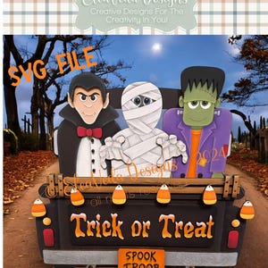 Spook Troop Halloween Old Farmhouse Truck Insert SVG, Interchangeable Truck, Truck SVG, , Laser Cutter Svg, Halloween SVG