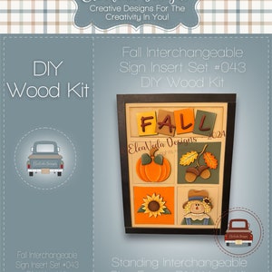 Juego de insertos de letreros de pie intercambiables de otoño, kit de madera para bricolaje, kit de letreros intercambiables para bricolaje, kit de bricolaje de otoño, kit de bricolaje de otoño, letreros intercambiables de otoño