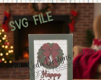 Happy Holidays Wreath Sign Shelf Sitter SVG File | SVG File | Shelf Sitter SVG | Christmas Shelf Sitter svg | Farmhouse Shelf Sitter svg