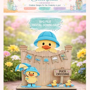 Duck Fence Peeker SVG | Spring Interchangeable Fence Insert | Duck Crossing Shelf Sitter Laser Cut File (Digital Download)