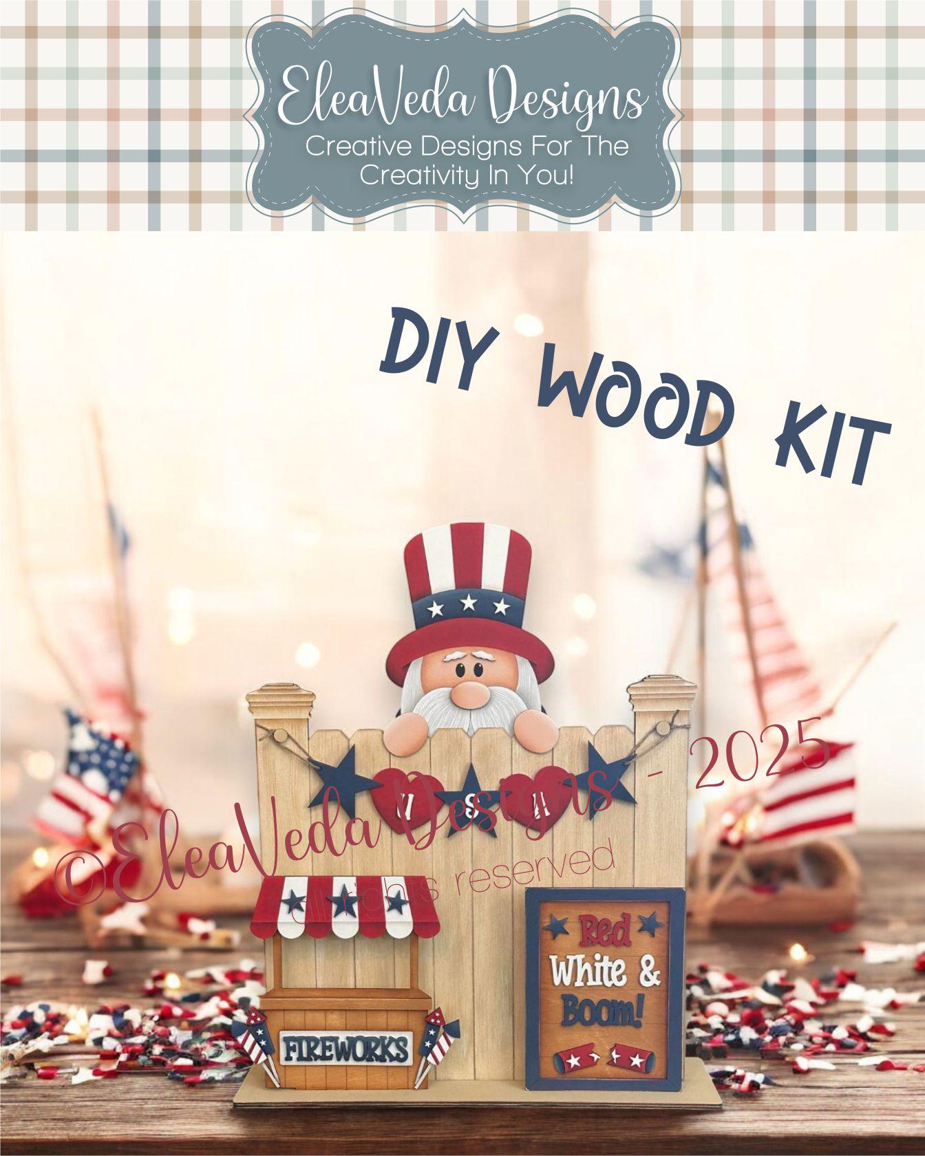 Uncle Sam DIY Wood Kit, 4th of July DIY Wood Kit,  DIY Wood Kit, Diy Wood Paint Kit, Wood Blanks, Shelf Sitter, Craft Blanks, Holiday Blank
