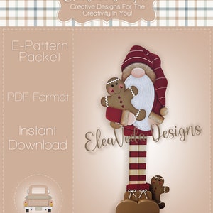 Christmas Gnome and Gingerbread Holiday House Warmer - Porch Greeter Decorative Painting E-Pattern -- Digital Download Pattern Only