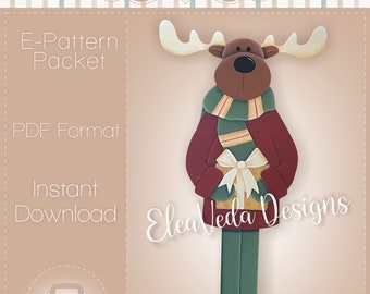 Christmas Moose  Holiday Porch Greeter Decorative Painting E-Pattern -- Digital Download Pattern Only