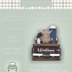 Highland Cow Old Farmhouse Truck Insert SVG, Interchangeable Truck, Truck SVG, Christmas SVG, Laser Cutter Svg