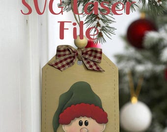 Boerderij kerst elf cadeau labelhouder kerst ornament SVG-bestand | Kerstornament SVG | Ornament-SVG | Kerst op de boerderij