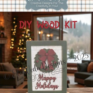Happy Holidays Wreath Sign Shelf Sitter DIY Wood Kit | Christmas DIY Wood Kit |, Shelf Sitter DIY Wood Kit | Farmhouse Shelf Sitter Wood Kit