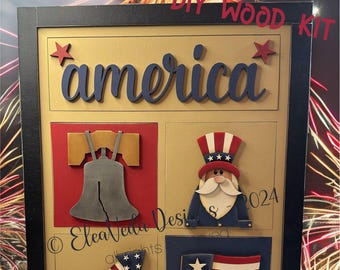 July 4th Interchangeable Standing Sign Insert Set DIY Wood Kit, Interchangeable Sign DIY Kit, July 4th DIY Kit