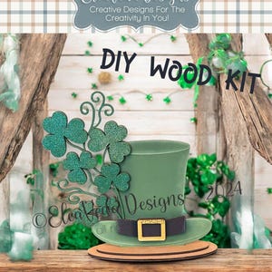 Kit de madera para colocar un estante con sombrero de duende, kit de madera para colocar un estante, kit de madera para el Día de San Patricio, kit de madera para colocar un estante para el Día de San Patricio