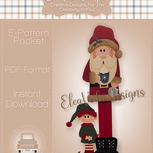 Country Christmas Santa and Elf Holiday House Warmer - Porch Greeter Decorative Painting E-Pattern -- Digital Download Pattern Only