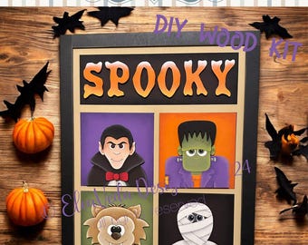 Halloween Interchangeable Standing Sign Insert Set DIY Wood Kit, Interchangeable Sign DIY Kit, Halloween DIY Kit