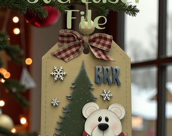 Farmhouse Christmas Polar Bear Gift Tag Holder Christmas Ornament SVG File | Christmas Ornament SVG | Ornament SVG | Farmhouse Christmas