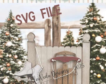 Farmhouse Christmas Fence Shelf Sitter SVG File | Fall SVG File | Shelf Sitter SVG | Christmas Shelf Sitter svg | Farmhouse Shelf Sitter svg