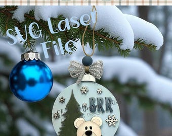 Archivo SVG de adorno de oso polar / Adorno navideño SVG / Adorno de oso Brr SVG / Navidad SVG / Archivo láser en formato Svg / Archivo Glowforge