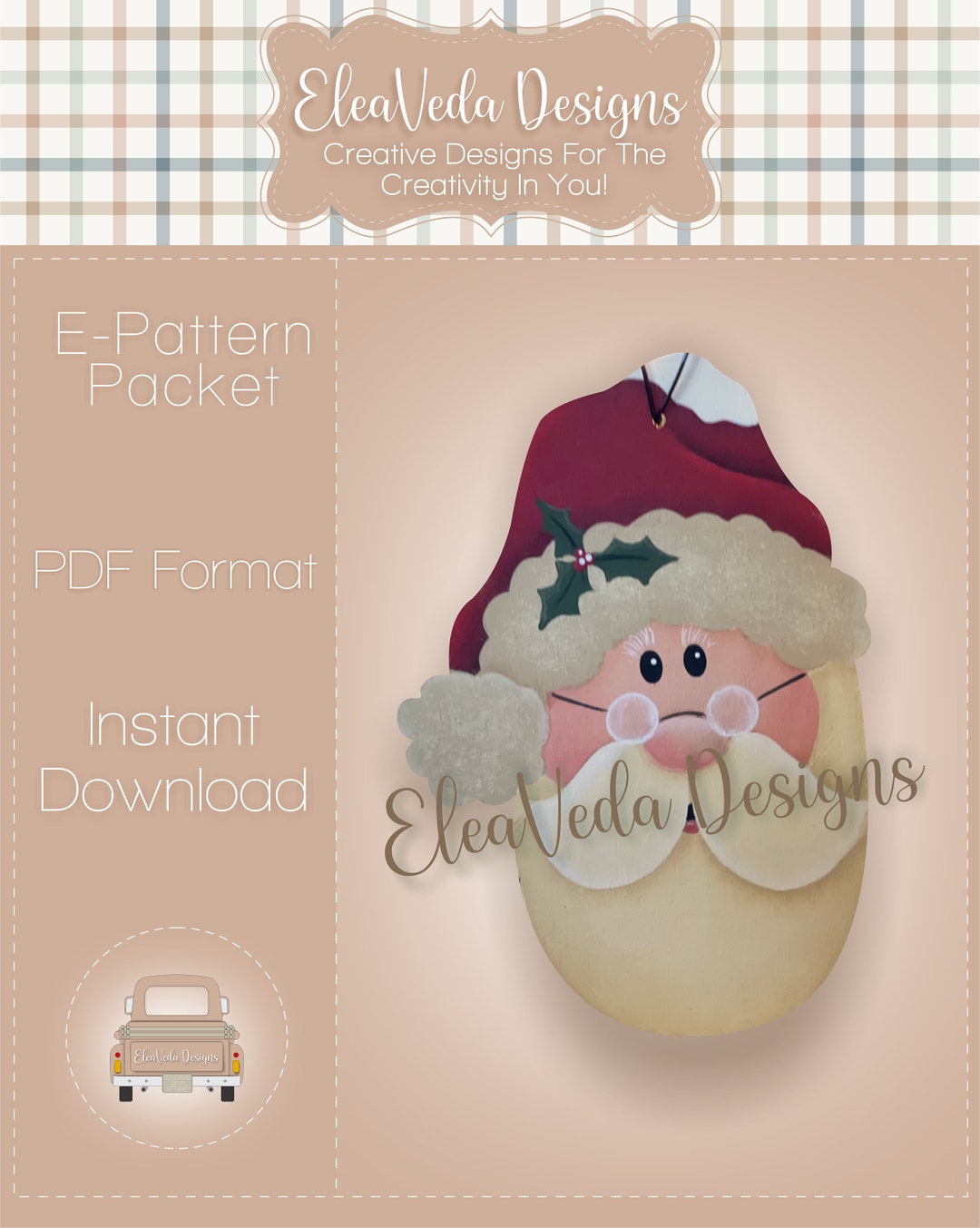 Country Santa Christmas Ornament Decorative Painting E-pattern--digital ...