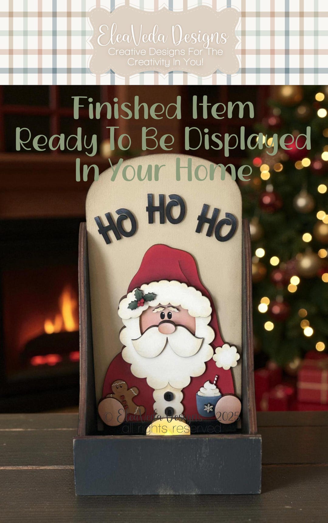 Santa Insert Hand-painted “ho Ho Ho” Primitive Santa Insert | Interchangeable Tea ...