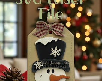Farmhouse Christmas Snowman Gift Tag Holder Christmas Ornament SVG File | Christmas Ornament SVG | Ornament SVG | Farmhouse Christmas