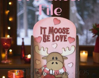 It Moose Be Love SVG Tea Light Insert | Valentine Moose SVG | Interchangeable Tea Light Holder Insert | Farmhouse Valentine Laser File