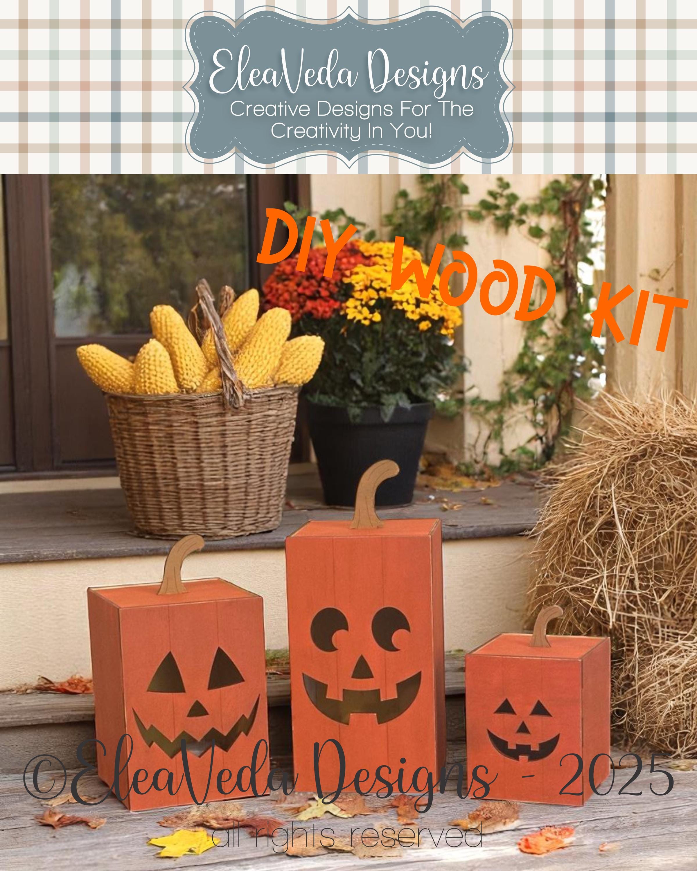 Rustic, Primitive Pumpkins DIY Wood Kit, Lighted Pumpkins DIY Wood Kit, Jack O' Lantern DIY Wood Kit   Halloween diy wood kit, Pumpkin Diy