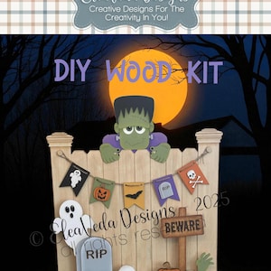 Frankenstein Halloween Fence Peeker DIY Wood Kit | Halloween Wood Blank Kit | Frankenstein DIY Wood Kit | DIY Wood Kit | Wood Blank Kit