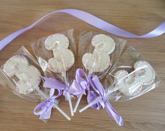 Number chocolate Lollies with sprinkles. Perfect birthday favour