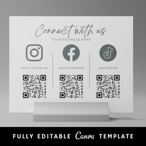 Connect With Us QR Code Sign Template, Social Media Small Business Sign, Customizable Connect Sign, Instagram Facebook TikTok Sign, QR Print