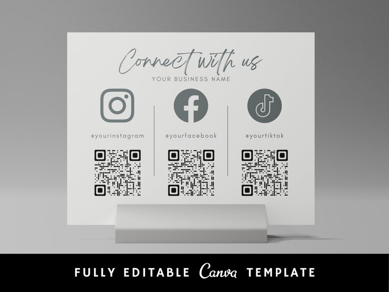 Connect With Us QR Code Sign Template, Social Media Small Business Sign ...