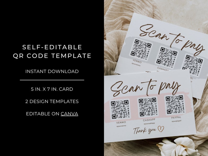 Triple QR Code Sign Template Landscape Scan to Pay Sign - Etsy