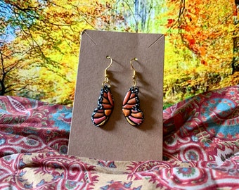 Monarch Butterfly Wing Clay Earrings | Clay Earrings | Monarch Butterfly Earrings | Butterfly Dangle Earrings |