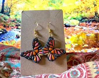 Monarch Butterfly Clay Earrings | Clay Earrings | Monarch Butterfly Earrings | Butterfly Dangle Earrings