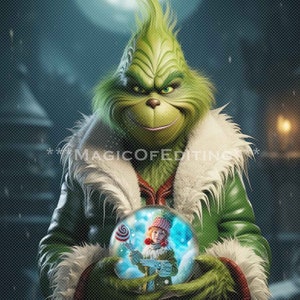 Décors numériques inspirés du Grinch, stock de Noël, fond de Noël, ferraille, hiver, neige, cartes de voeux, Instagram, animaux de compagnie, Whoville