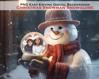 Snowman Digital Backdrop, Snowglobe, Christmas stock, Christmas Background, Scrap, TikTok, Winter, Snow, greeting card, Instagram, Holidays