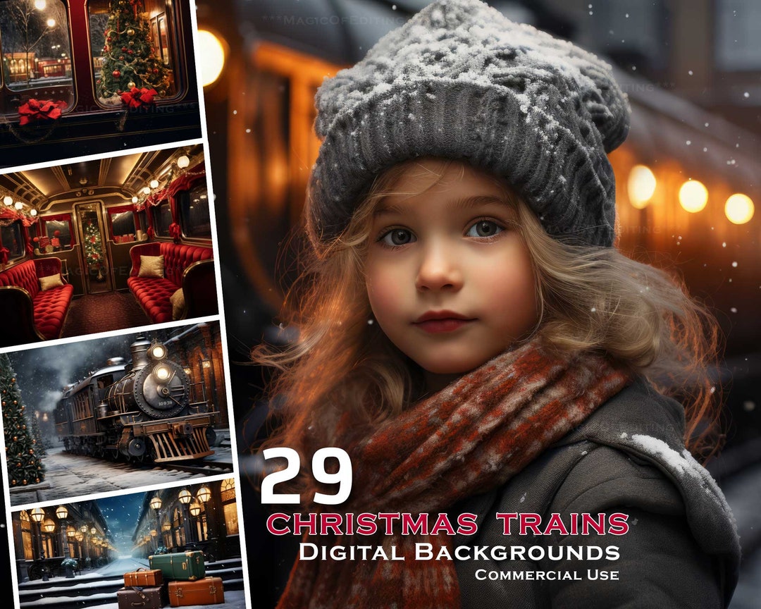 Polar Express Christmas Trains Digital Backdrops, Christmas Stock
