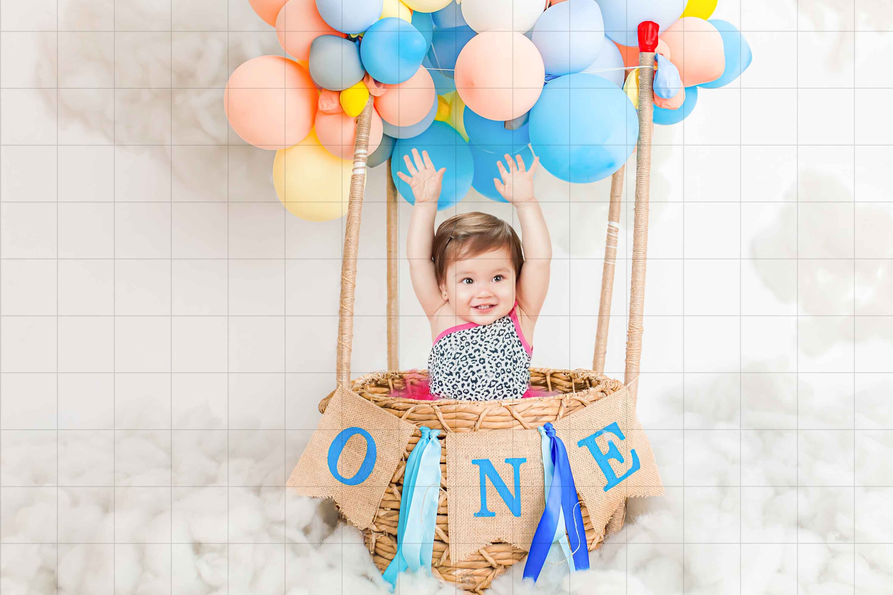 Baby 1st Birthday Boy Girl Celebrate Hot Air Balloon Digital 