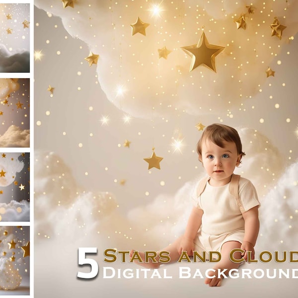 Stars and Clouds, Premium Digital Background, Studio, White Room, Luxury Background, Composite, Milestone, 1st Birthday, Newborn, Maternity