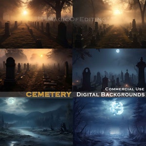 Halloween Horror Cemetery Night Creepy Full Moon Digital Backdrops, Ghost, 31 October, Scrapbook Template, Instant Download, Printable, Pets