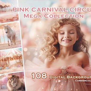108 Pink Carnival Circus Digital Backdrops, Pink Beach Circus, Summer Backdrop, Mega Bundle, Digital Download, Birthday, Pet, Bokeh, Romance