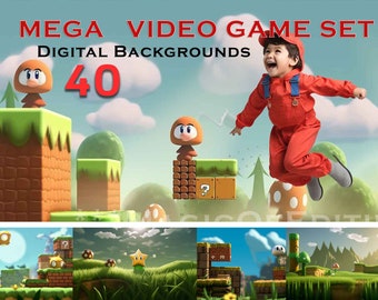 40 MEGA Set, Super Mario, Video Game Inspired, Digital Backdrop, Gamer, Bundle, Scrapbook, Photo Session, Fantasy Background, Studio, Pets