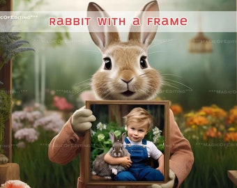 EASTER Bunny Frame, BACKGROUND, photography backdrop, photoshop composite, newborn photographer, eggs, rabbit photo, pink overlay mask, pets