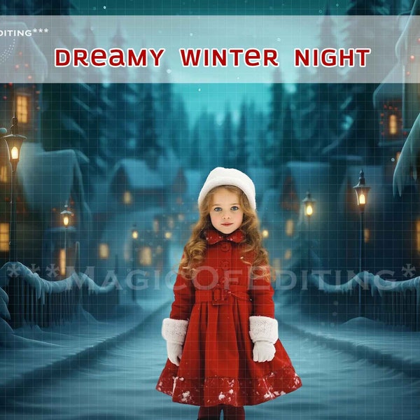 Dreamy Winter Night Digital Backdrops, Christmas stock, Christmas Background, Scrap, Snow, greeting cards, Instagram, Pets, Whoville, Grinch