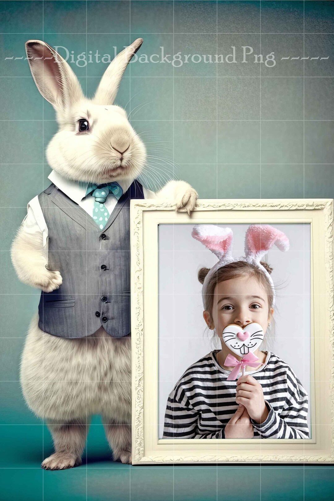 Easter Bunny Holding Frame Digital Background Digital Photo Etsy