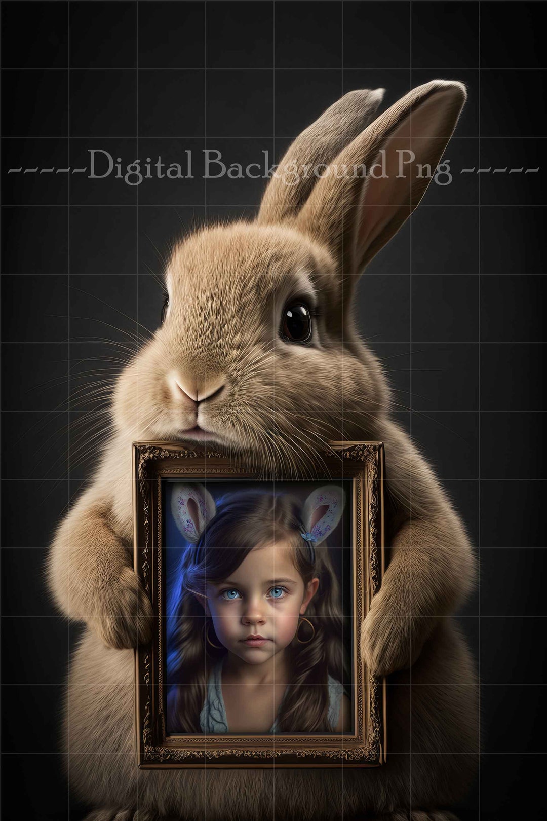 Easter Bunny Frame Digital Backdrop, PNG File, Fine Art, Easter, Bunny