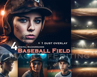 4 Sport Digitaler Hintergrund mit Staub-Overlay, Baseballfeld, Baseball-Hintergrund, Baseball-Hintergrund, Wandkunst, Sport im Freien, Sommer