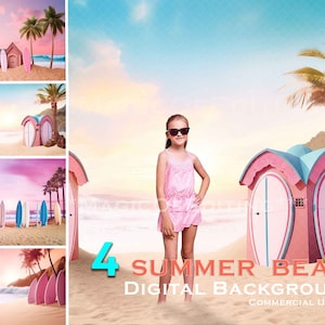 4 Malibu Beach Doll Mansion Inspired Digital Backdrops Beach background Barbie Doll Dream House Digital Download Pink Sand Pet Birthday Sun